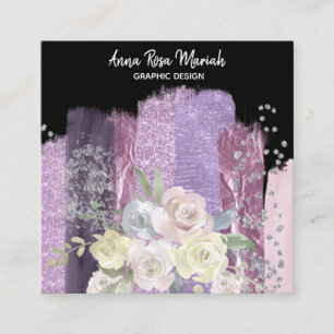 *~* Blumenzitter Glitzer Girly Feminine Quadratische Visitenkarte
