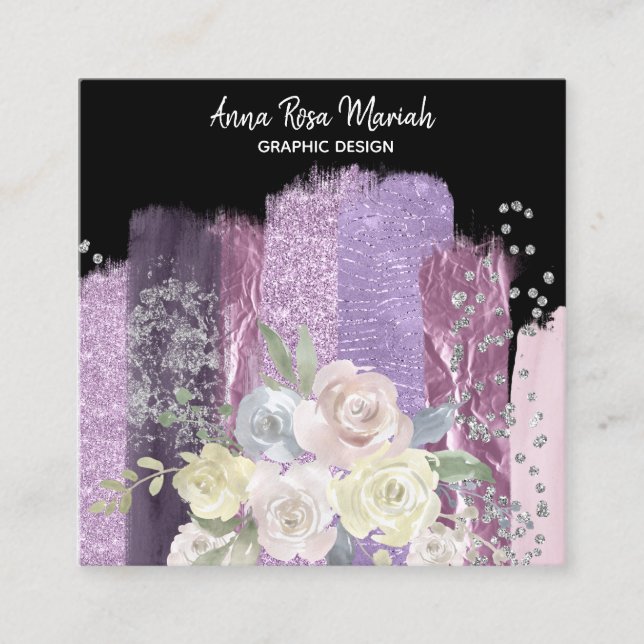 *~* Blumenzitter Glitzer Girly Feminine Quadratische Visitenkarte (Vorderseite)