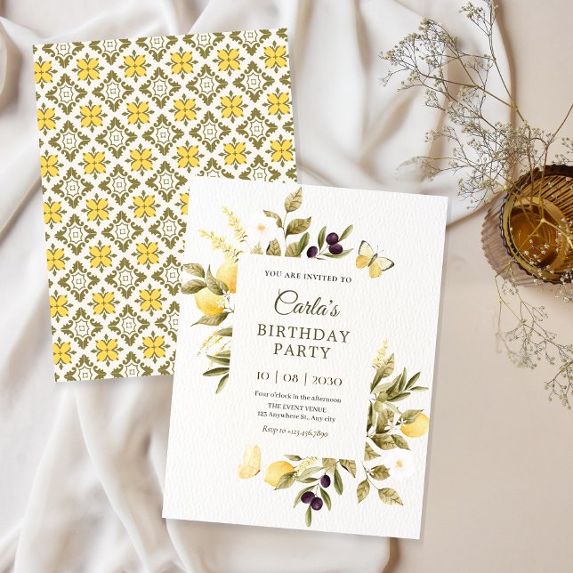 Blumenzweig Geburtstag der botanischen Zitronen Einladung (Von Creator hochgeladen)