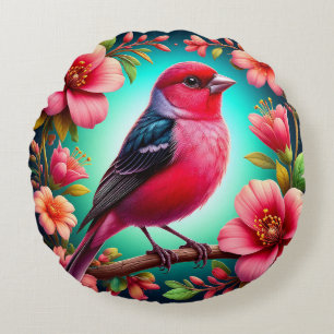 🌸 Blumenzweig-Vogel-Kunstwerk-Geschenk für die In Rundes Kissen