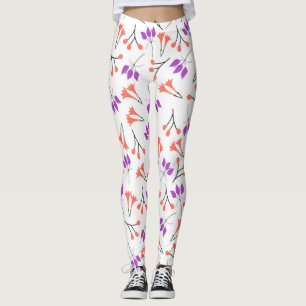 Blumenzweige mit lila und korallenblütigen Blüten Leggings