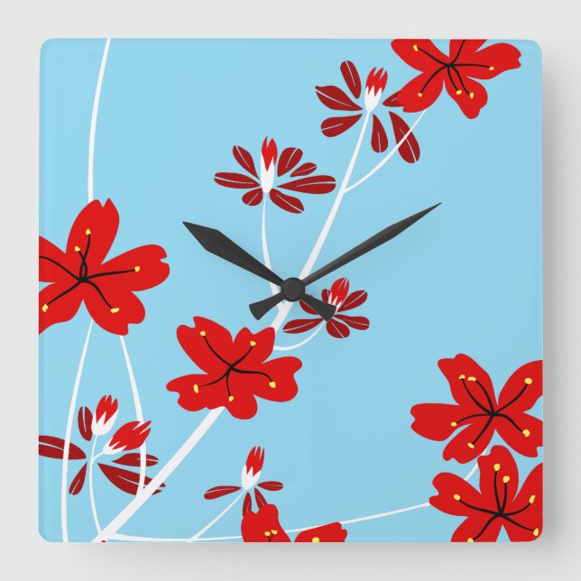 Blumenzweige Quadratische Wanduhr (Vorderseite)