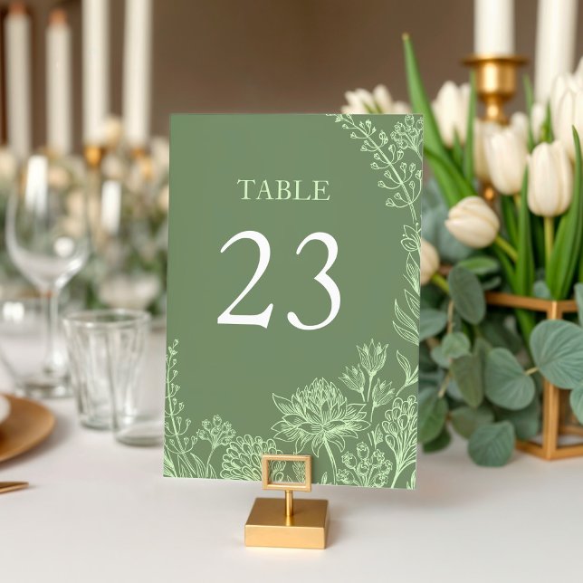 Blumenzwiebelblume Tischnummer (Sage Green Invitation with hand drawn florals table number)