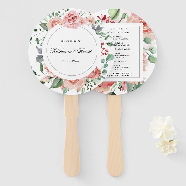 Blumenzwiebelblut-Hochzeitsprogramm Hand Fan Fächer (Vorne und Hinten)
