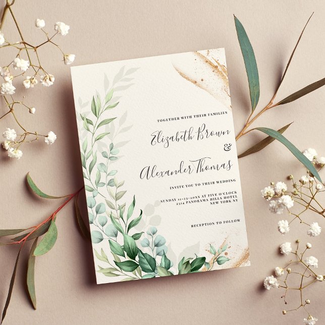 Blumenzwiebelblüten Einladung (Botanical mint gold greenery leaf floral wedding)