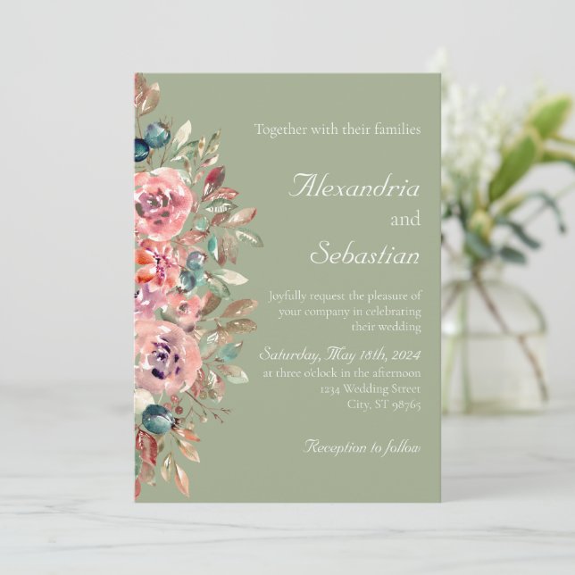 Blumenzwiebelblütenblütenblatt Hochzeit Einladung (Stehend Vorderseite)