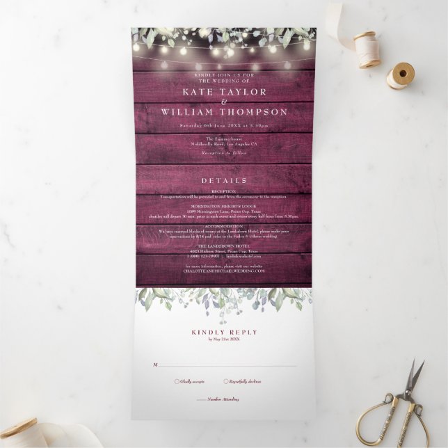Blumenzwiebellichter Foto Hochzeit Dreifach Gefaltete Einladung (Innenseite)
