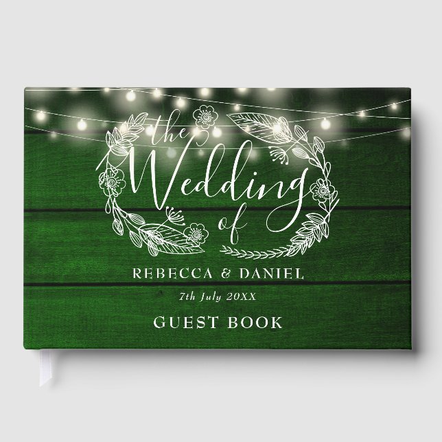 Blumenzwiebellichter Rustikale Hochzeit von Grünem Gästebuch (Vorderseite)