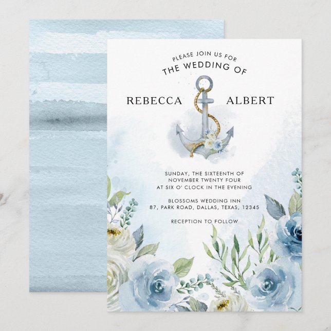 Blumenzwiebeln Anker Hochzeitsempfang Einladung (Vorne/Hinten)