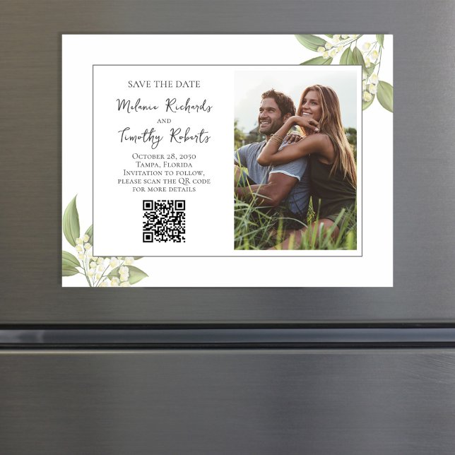 Blumenzwiebeln Save the Date Foto Magnetkarte (Elegant floral Save the Date Photo Magnet.)
