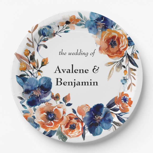 Blumenzwiebeln und Orangefarbene Hochzeiten Pappteller (Vorderseite)