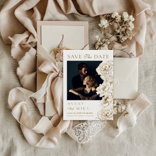 Blumenzwiebeln Weißer Golden Foto Hochzeit Save The Date