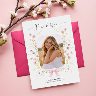 Blumig Elegant Foto Rosa Schleife Abschluss Danke  Postkarte
