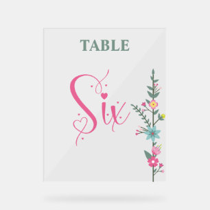 Blumig Elegant Liebe Hochzeit Tisch Nummer SECHS Acrylschild