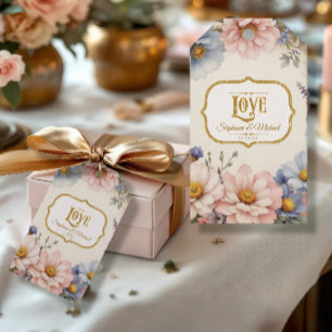 Blumig Elegant Vintage Rosa Blau und Gold Wasserfa Geschenkanhänger