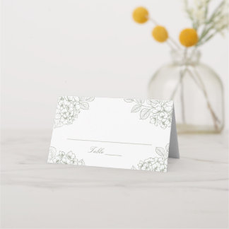 Blumig-elegante grüne Hydrangea-Hochzeitsplatzkart Platzkarte