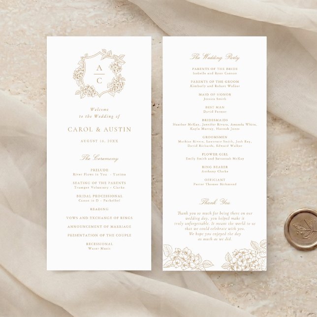 Blumig Elegantes Gold Hortensien Hochzeitsprogramm Programm (Von Creator hochgeladen)