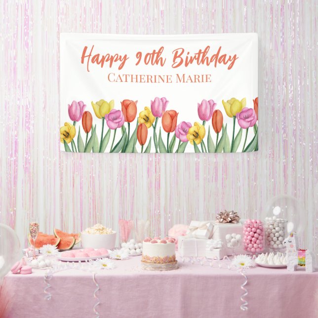 Blumig Happy 90. Geburtstag  Banner (Party)