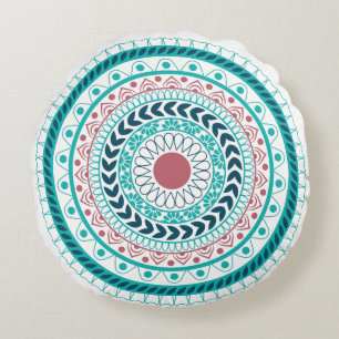 Blumig ornamentales Mandala geometrisches rundes K Kissen