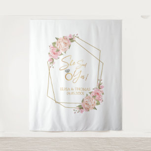 Blumig rosa Brautparty-Hintergrund Wandteppich