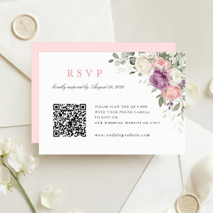 Blumig rosa Grünzeug Hochzeit QR-Code RSVP-Karte Einladung