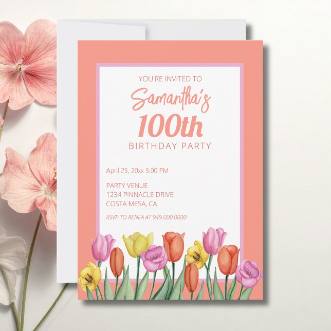 Blumige 100. Geburtstagsfeier Einladung (Von Creator hochgeladen)