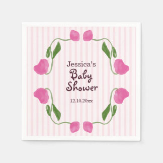 Blumige Art Nouveau Rosa Babyparty Serviette