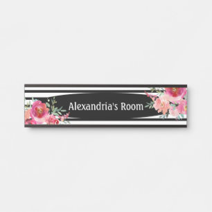 Blumige Blumen Schwarz-Weiß-Türschild für Mädchen Türschild
