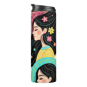 Blumige Boheme-Frauen-Illustrations-Kunst  Thermosbecher