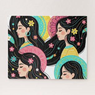 Blumige Bohemian-Frauen-Illustrations-Kunst 