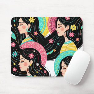 Blumige Bohemian-Frauen-Illustrations-Kunst Mousepad