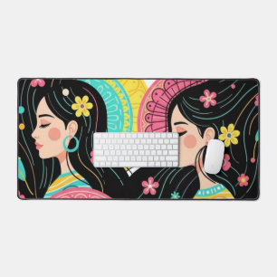 Blumige Bohemian-Frauen-Illustrations-Kunst Schreibtischunterlage