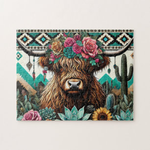 Blumige Boho Highland Kuh