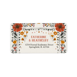 Blumige Boho-Letterpress-Tischnummer-Hochzeit Adressaufkleber