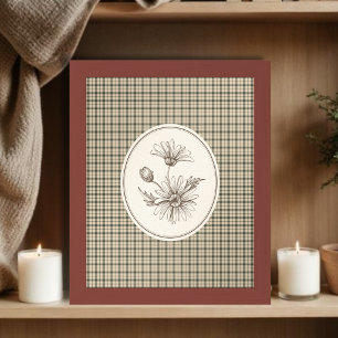 Blumige botanische Illustration Gingham Vintage Poster