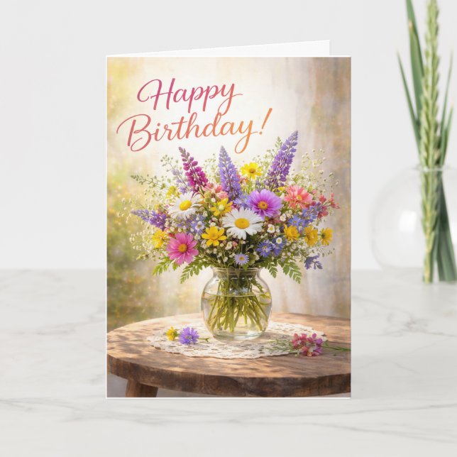 Blumige Bunte Wildblumen Geburtstag Karte (Vorderseite)