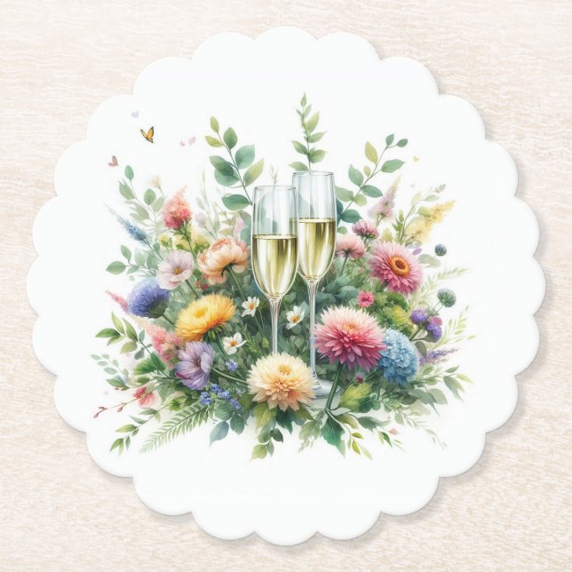 Blumige Champagner-Garten-Untersetzer Untersetzer (Vorderseite)