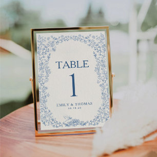 Blumige Chinoiserie-Hochzeitstisch-Nummernkarte Tischnummer