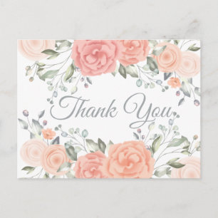 Blumige Dankeschön Rosa Blumen Aquarell Hochzeit Postkarte