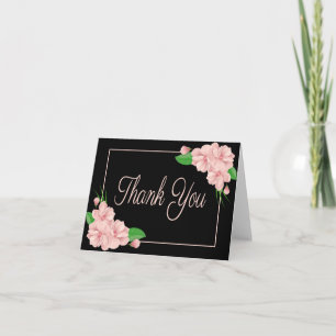 Blumige Danksagungskarte rosa Blumen schwarze Hoch Dankeskarte