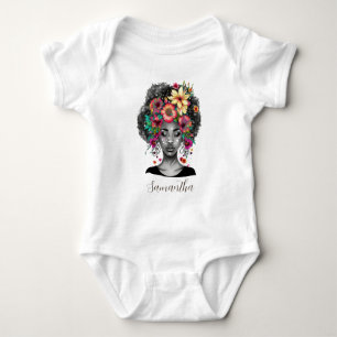 Blumige Elegante Afro Frau Baby Strampler