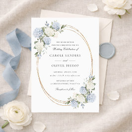 Blumige elegante blaue Hortensien-Grün-Hochzeit Einladung