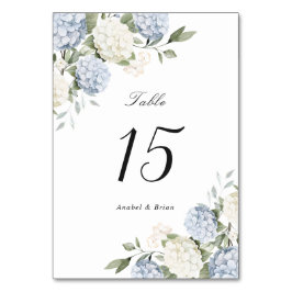 Blumige elegante blaue Hortensien-Grün-Hochzeit Tischnummer