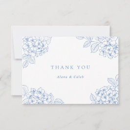 Blumige elegante blaue Hortensien-Hochzeit Danke
