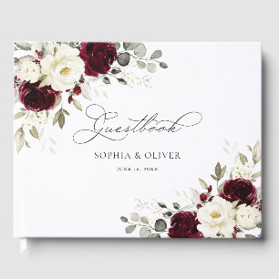 Blumige Elegante Burgunder-Weiß-Grün-Hochzeit Gästebuch