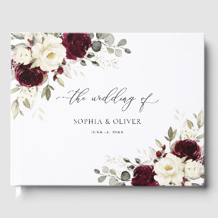 Blumige Elegante Burgunder-Weiß-Grün-Hochzeit Gästebuch