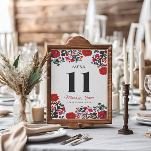 Blumige Elegante Farbige Fiesta Spanische Hochzeit Tischnummer