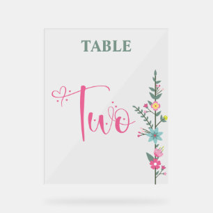 Blumige elegante Liebeshochzeit Tisch Nummer Zwei Acrylschild