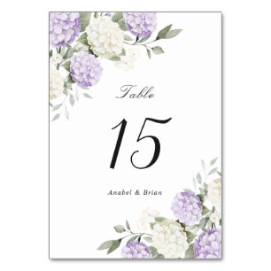 Blumige Elegante Lila Hortensien Grün Hochzeit Tischnummer