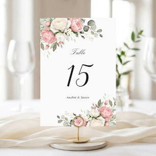 Blumige elegante rosafarbene Grünpflanzen-Hochzeit Tischnummer